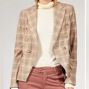 Mos Mosh Beliz Fara Double Breasted Feminine Blazer Vintage Rose Check Size XS.